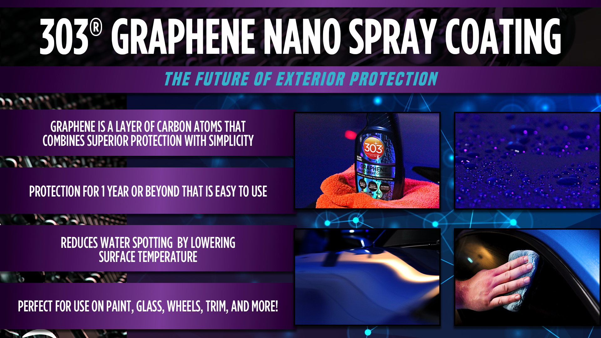 What surfaces can 303® Graphene Nano Spray Coating be applied to